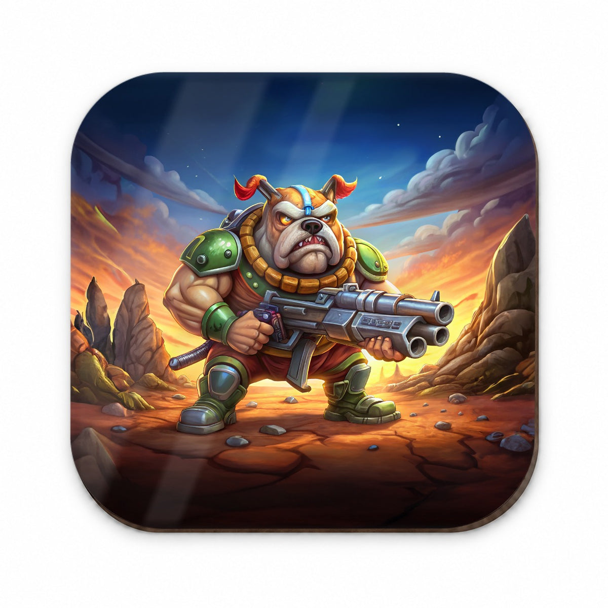 Sci-fi Cartoon Bulldog With Giant Gun Fridge Magnet