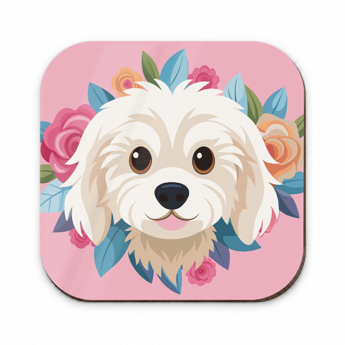 Cavachon Head Dog Floral Motif Pink Background Fridge Magnet