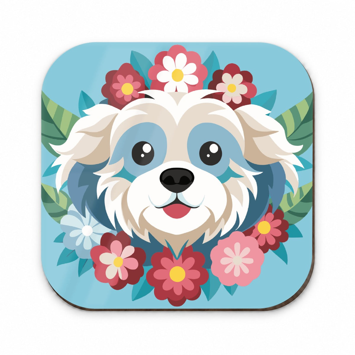 Cavachon Head Floral Dog Motif Blue Background Fridge Magnet