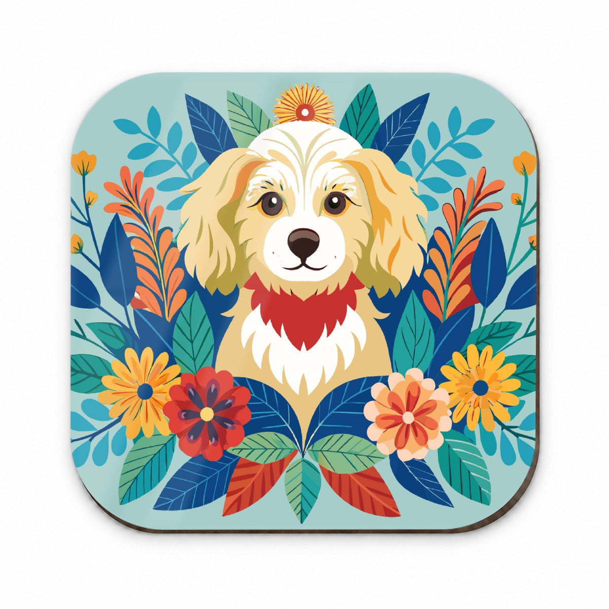 Cavapoo Floral Motif Dog Blue Fridge Magnet