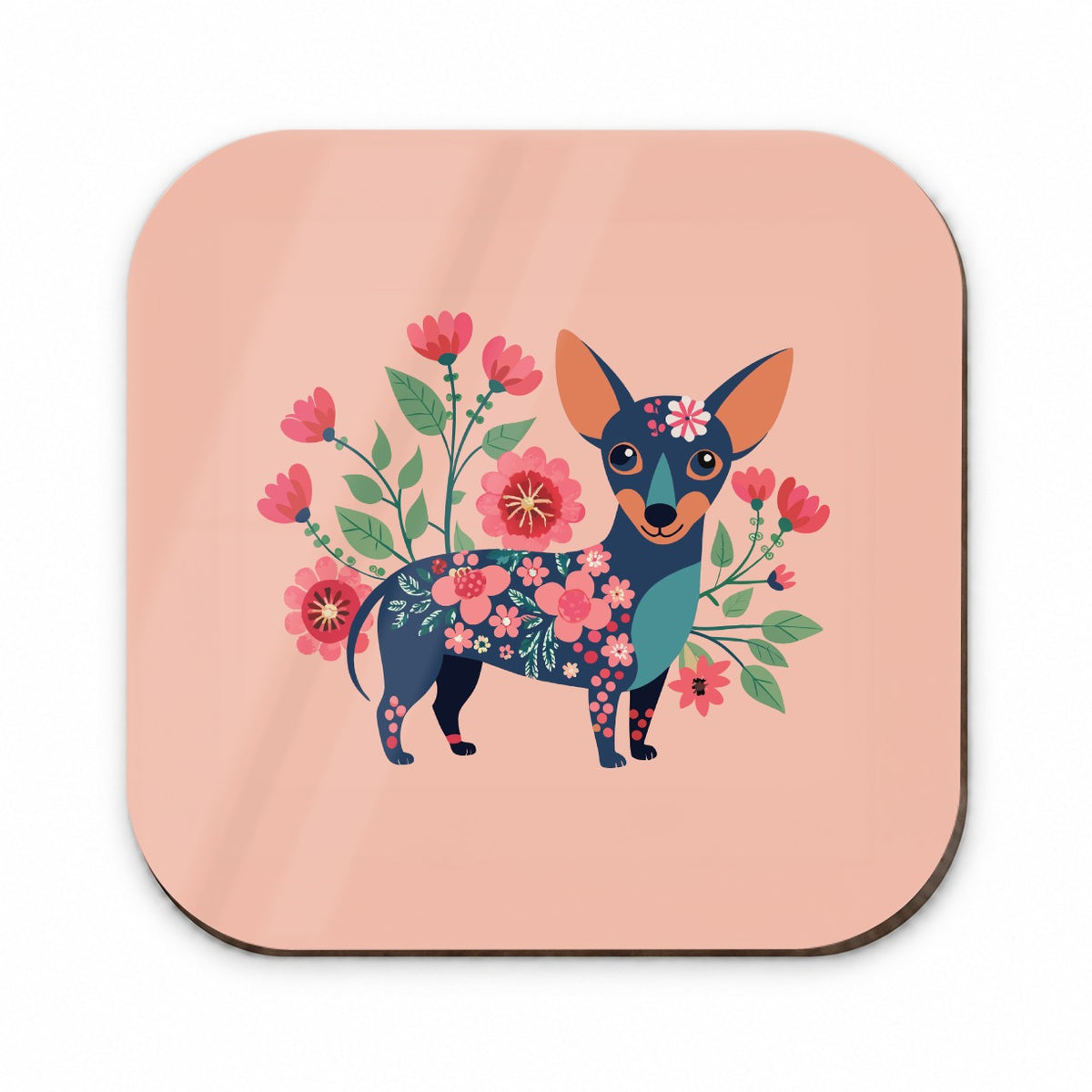 Chiweenie Floral Motif Pink Cute Dog Fridge Magnet