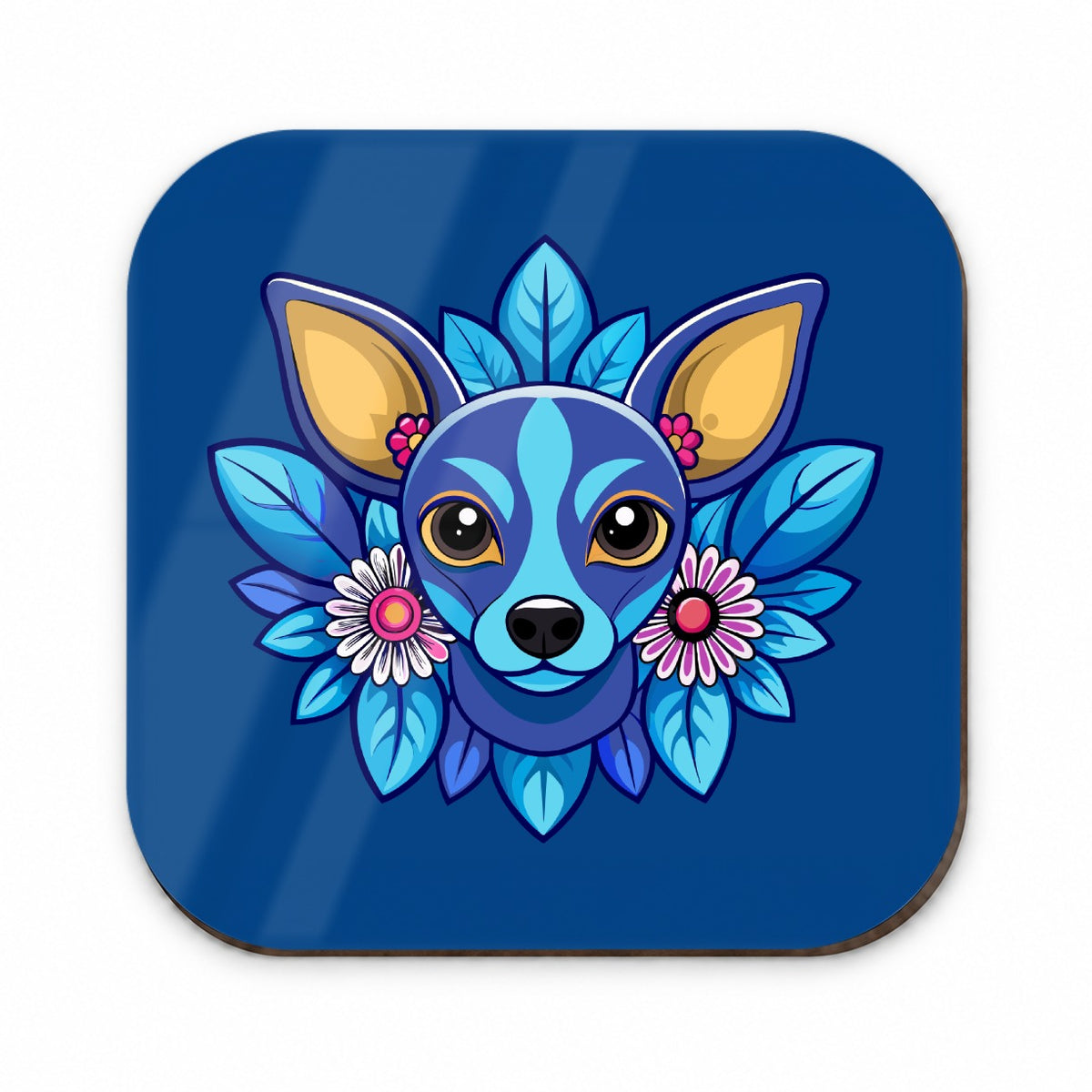 Chiweenie Head Floral Motif Blue Dog Fridge Magnet