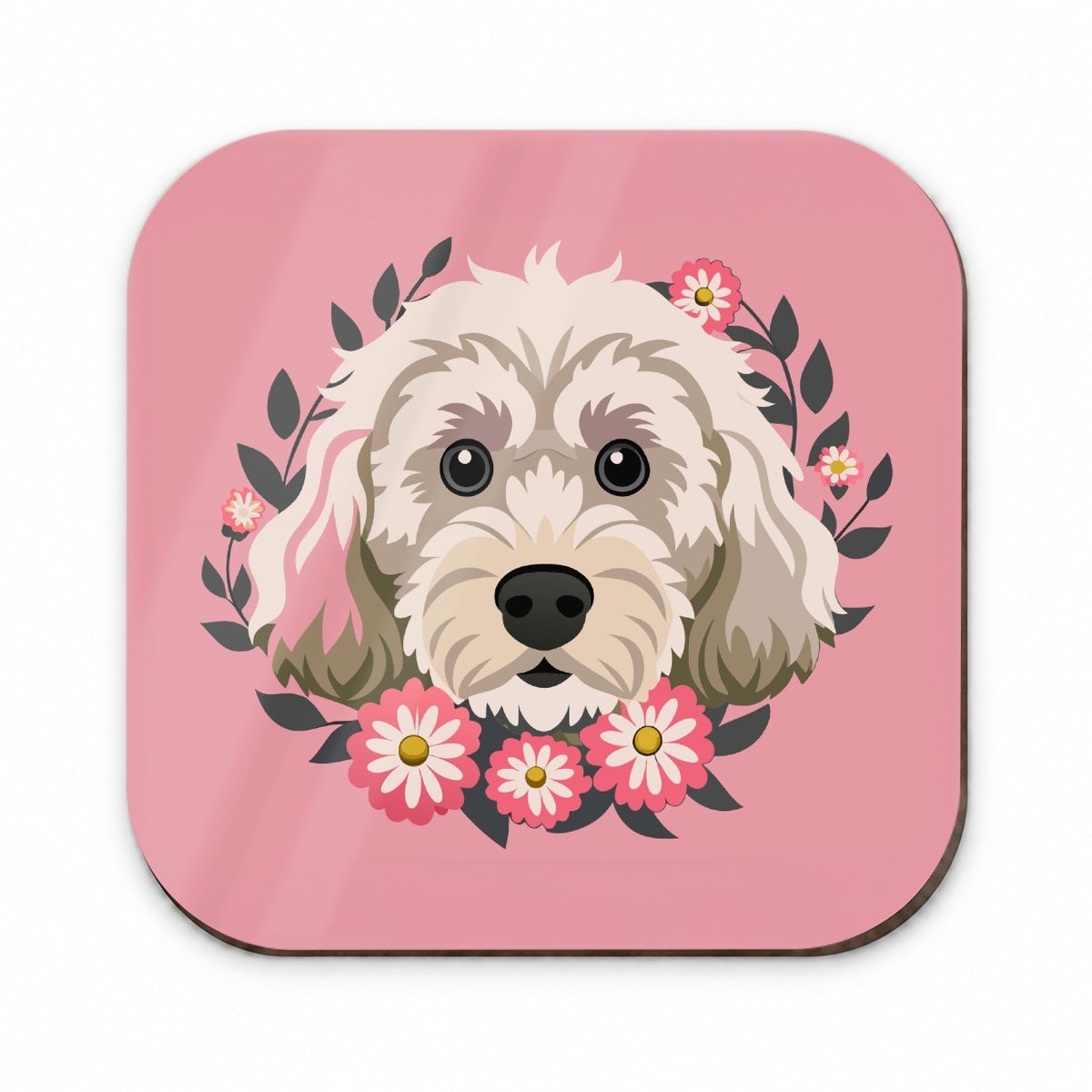 Cockapoo Head Floral Motif Light Pink Dog Fridge Magnet