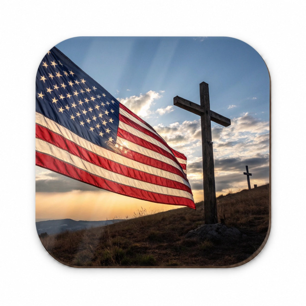 Cross Over American Flag USA United States Religious Fridge Magnet