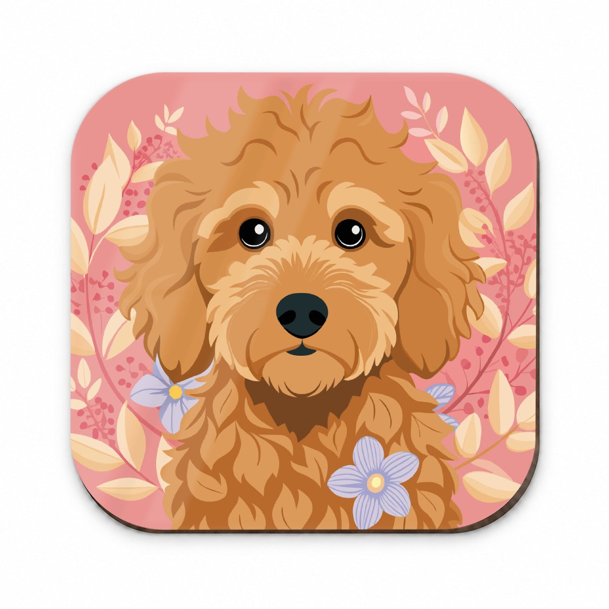 Golden Doodle Brown Head Floral Motif Pink Dog Fridge Magnet