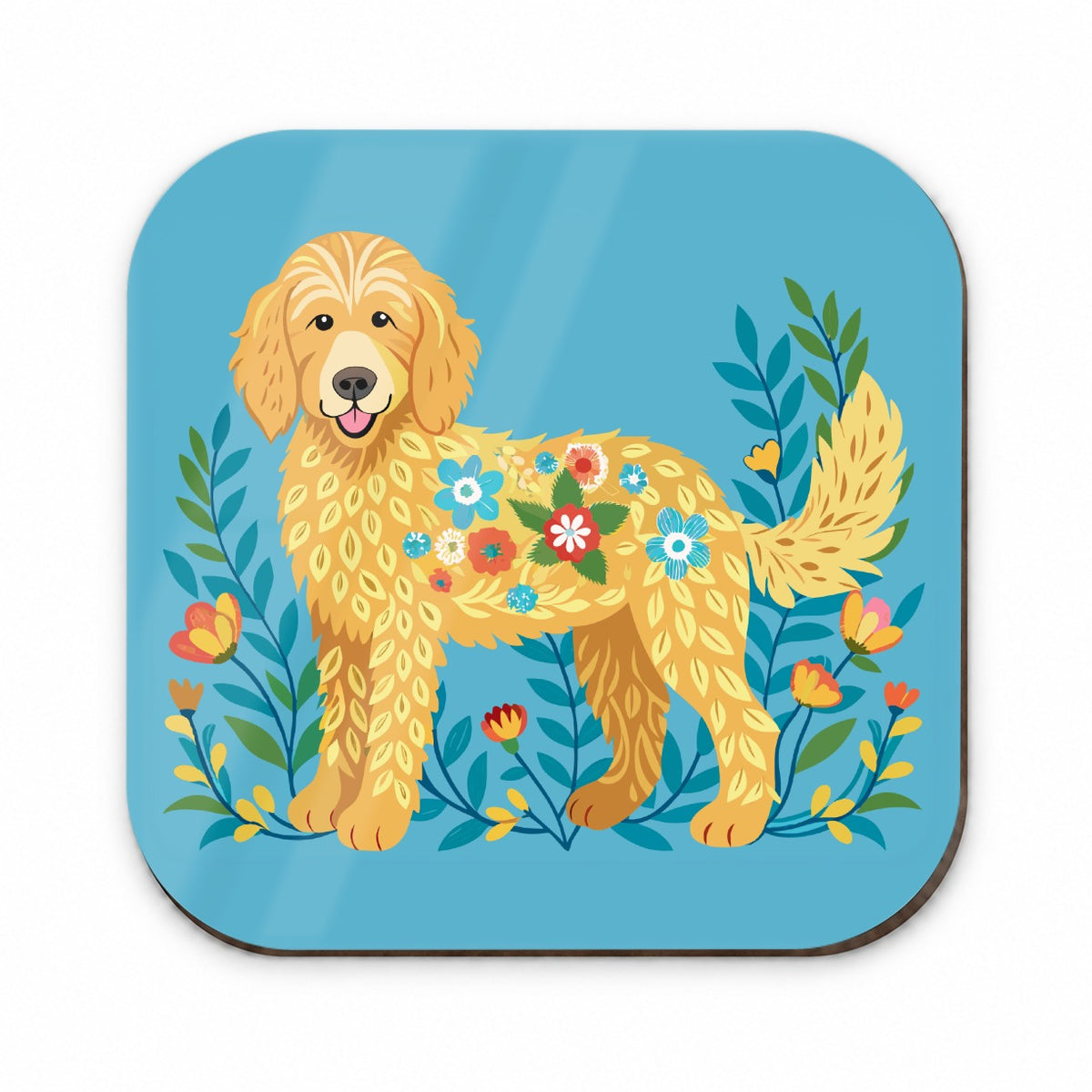 Golden Doodle Floral Motif Blue Dog Fridge Magnet