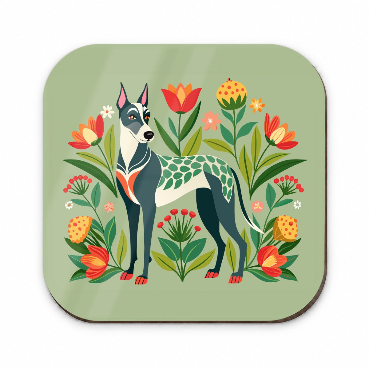 Great Dane Floral Motif Dog Standing Fridge Magnet
