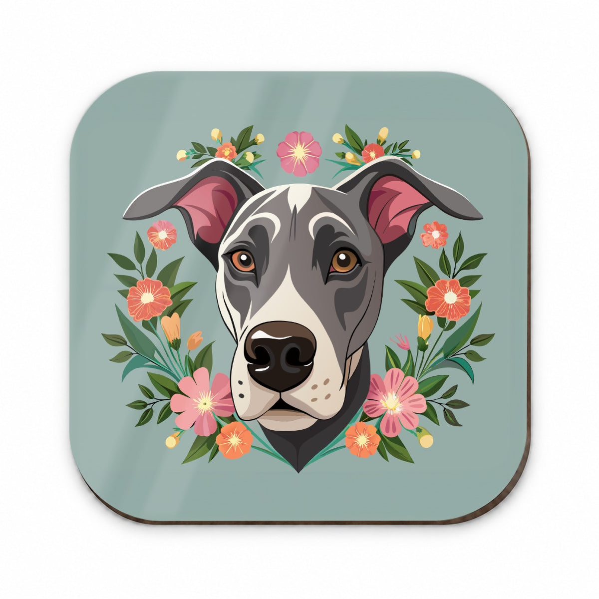 Great Dane Head Floral Motif Gray Dog Fridge Magnet