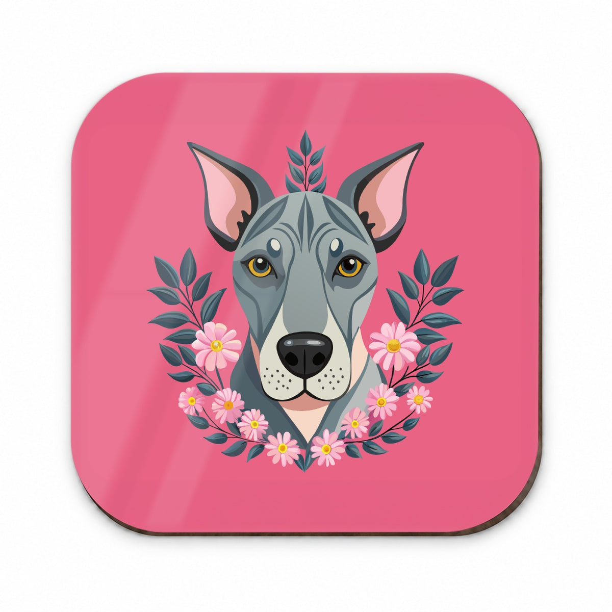 Great Dane Head Floral Motif Pink Background Dog Fridge Magnet