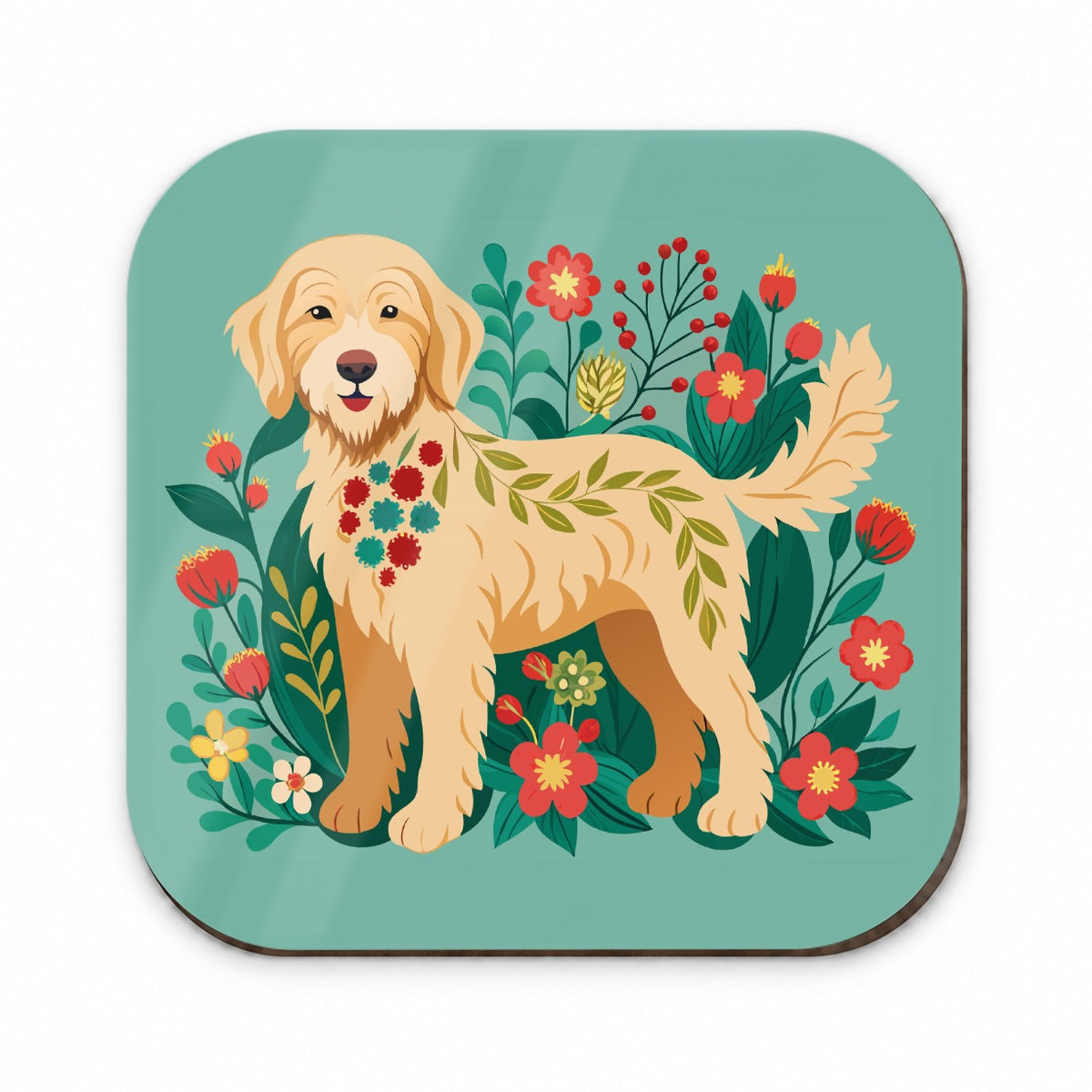 Labradoodle Floral Motif Tan Dog Fridge Magnet