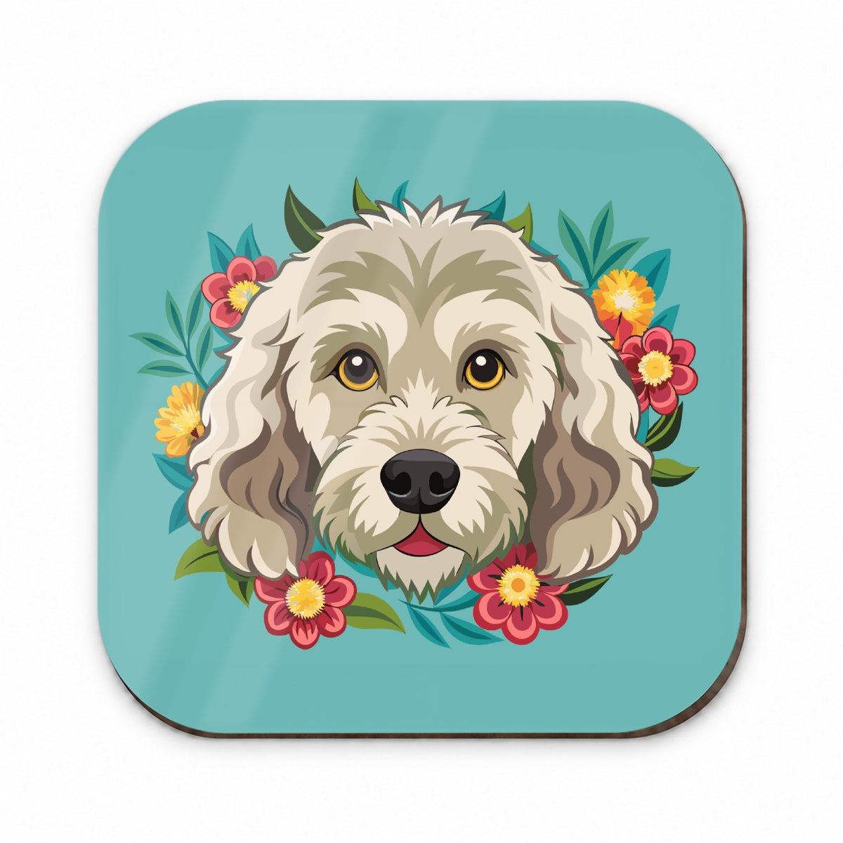 Labradoodle Head Floral Motif Dog Fridge Magnet