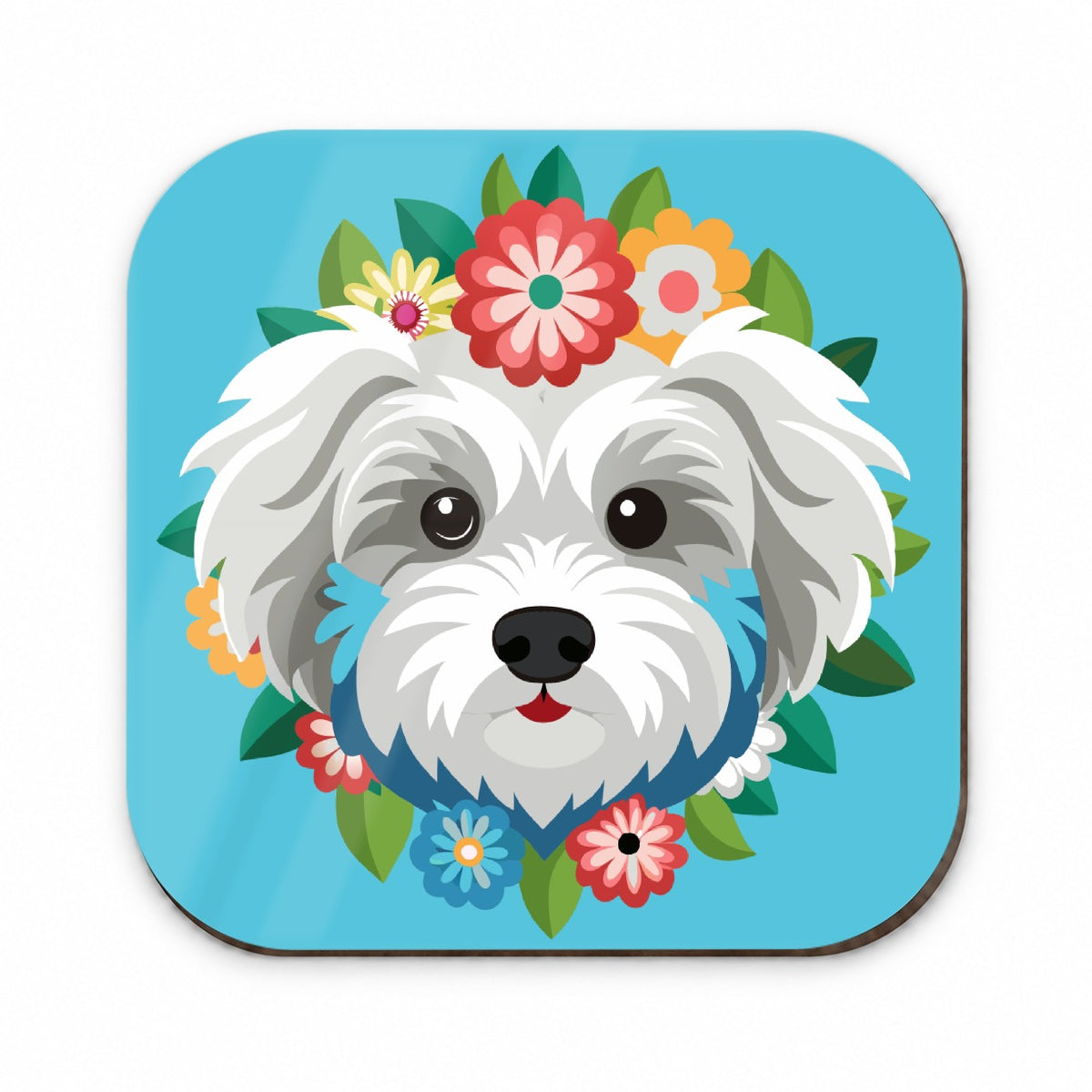 Maltipoo Head Floral Motif Blue Dog Fridge Magnet