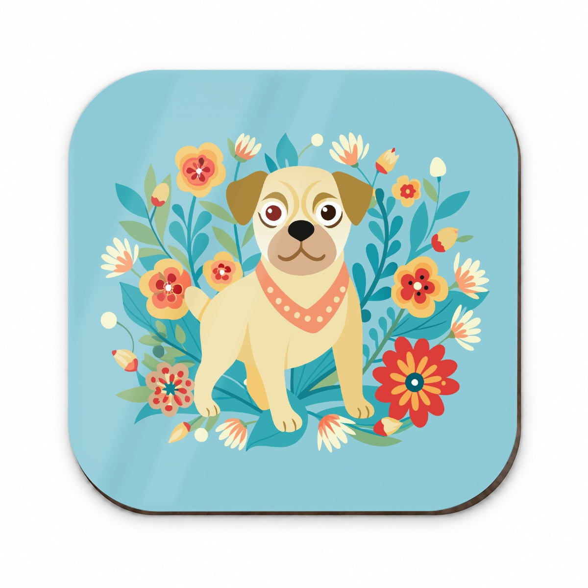 Puggle Floral Motif Blue Dog Fridge Magnet