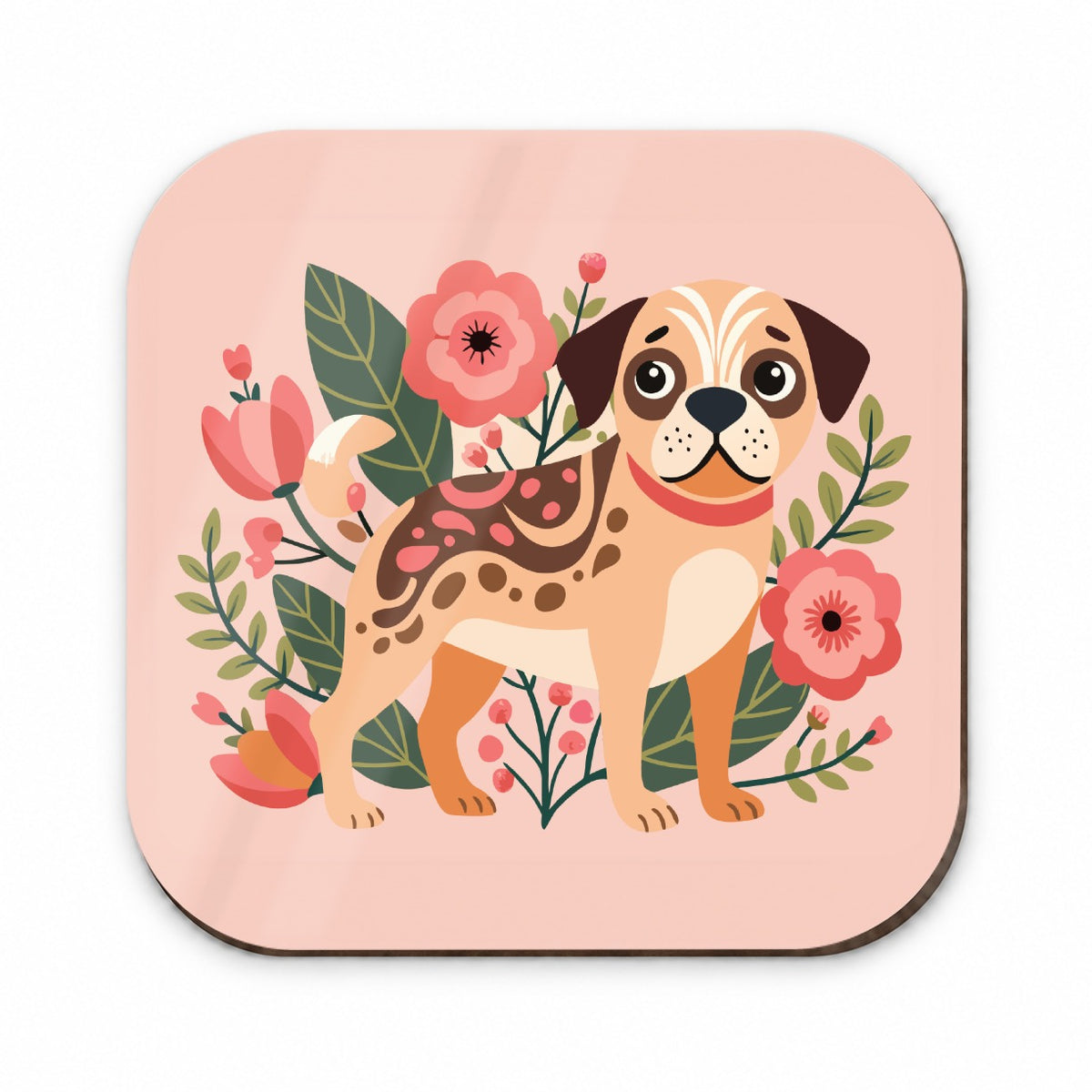Puggle Floral Motif Pink Dog Fridge Magnet