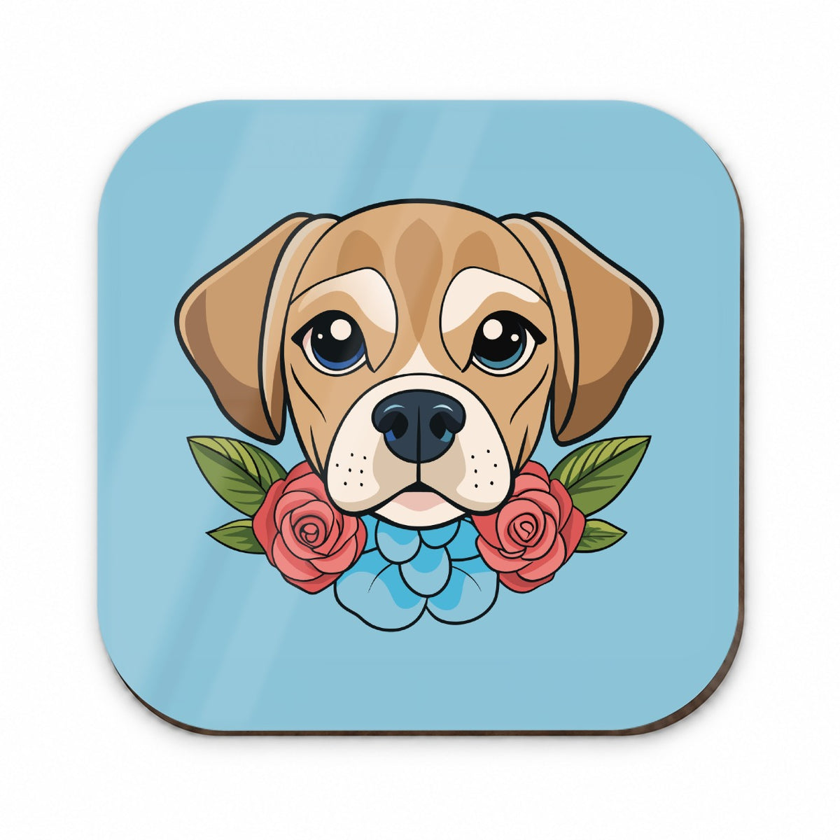 Puggle Head Floral Motif Blue Dog Fridge Magnet