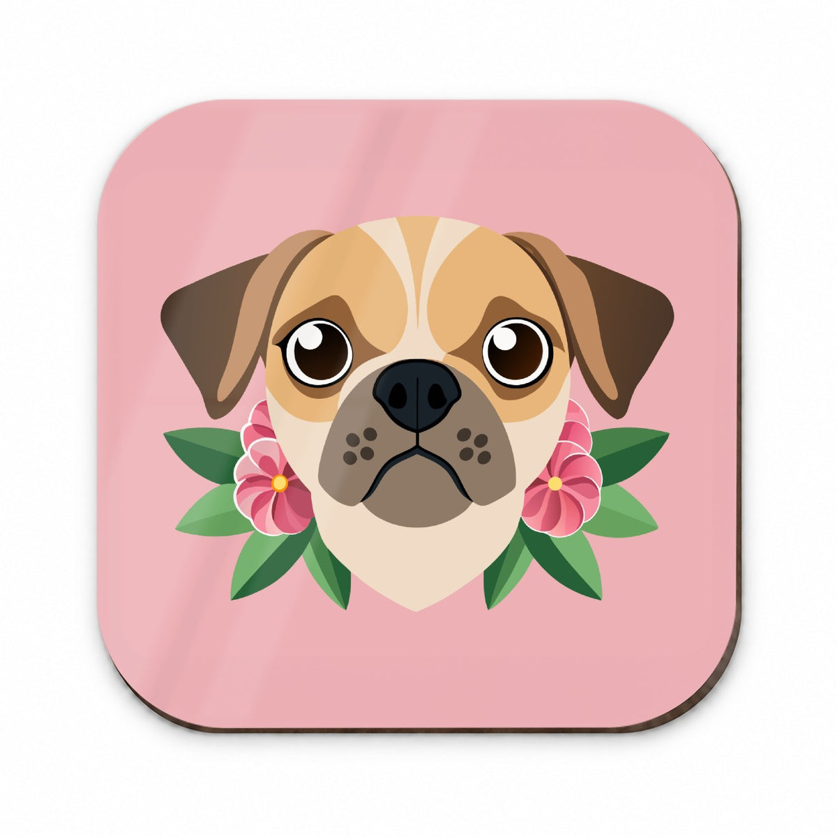 Puggle Head Floral Motif Pink Dog Fridge Magnet