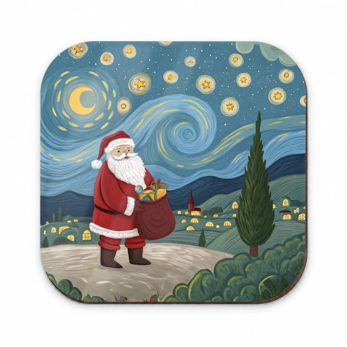 Santa Van Gogh Starry Night Christmas Funny Fridge Magnet