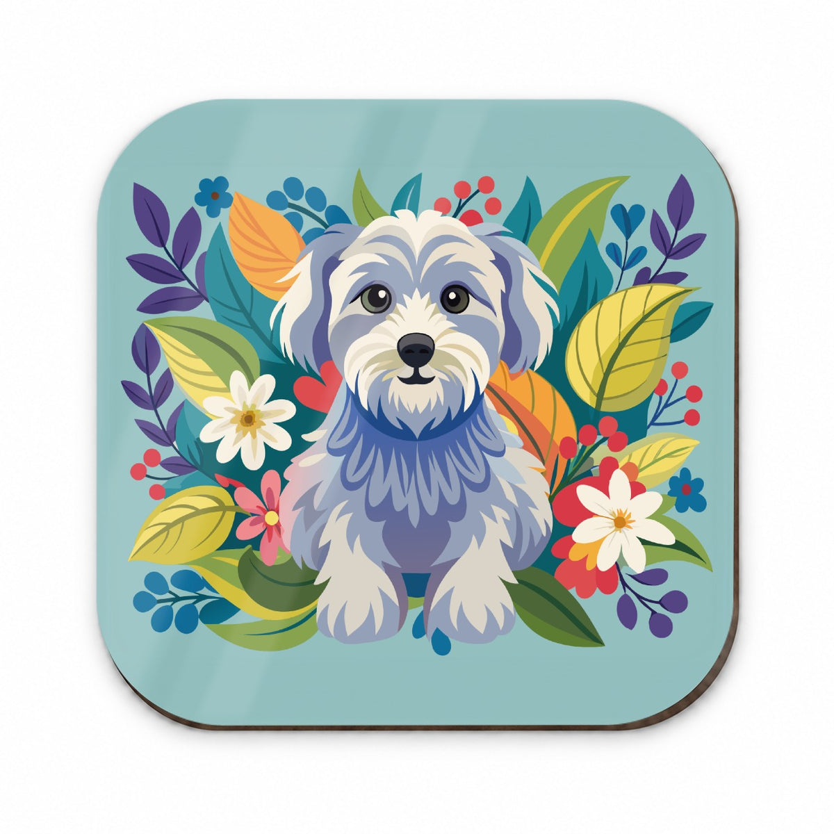 Schnoodle Floral Motif Blue Dog Fridge Magnet