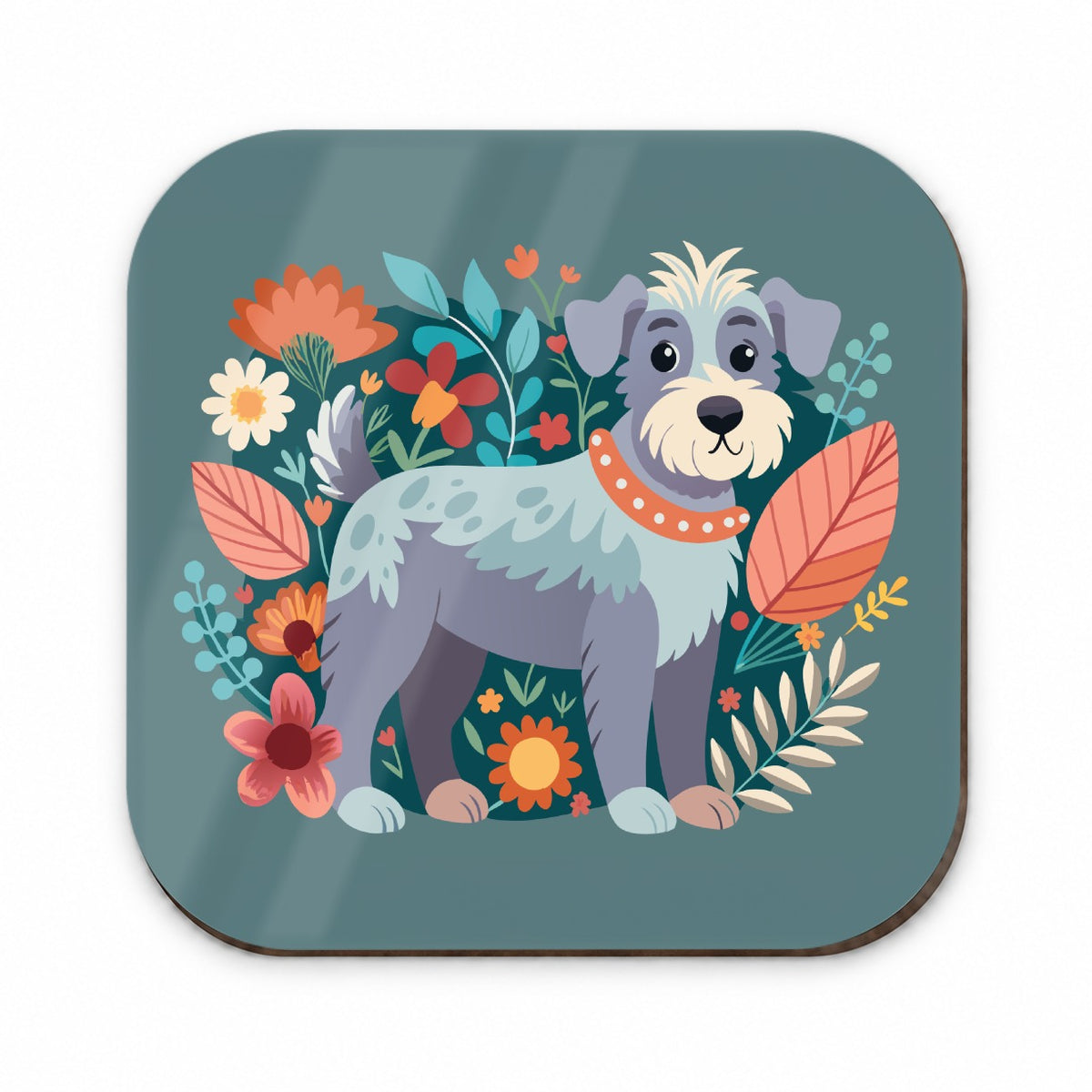 Schnoodle Floral Motif Dog Gray Fridge Magnet