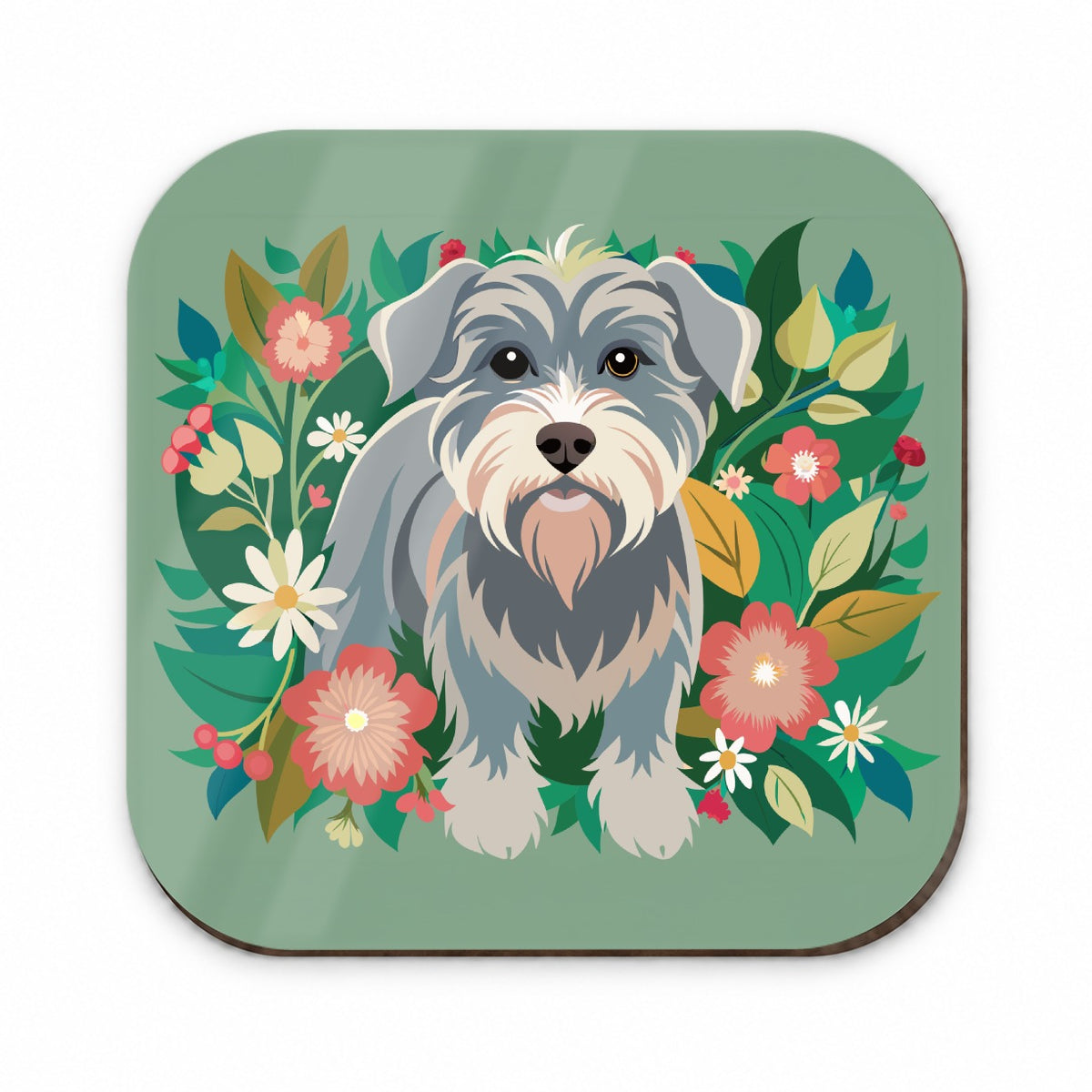 Schnoodle Floral Motif Green Dog Fridge Magnet