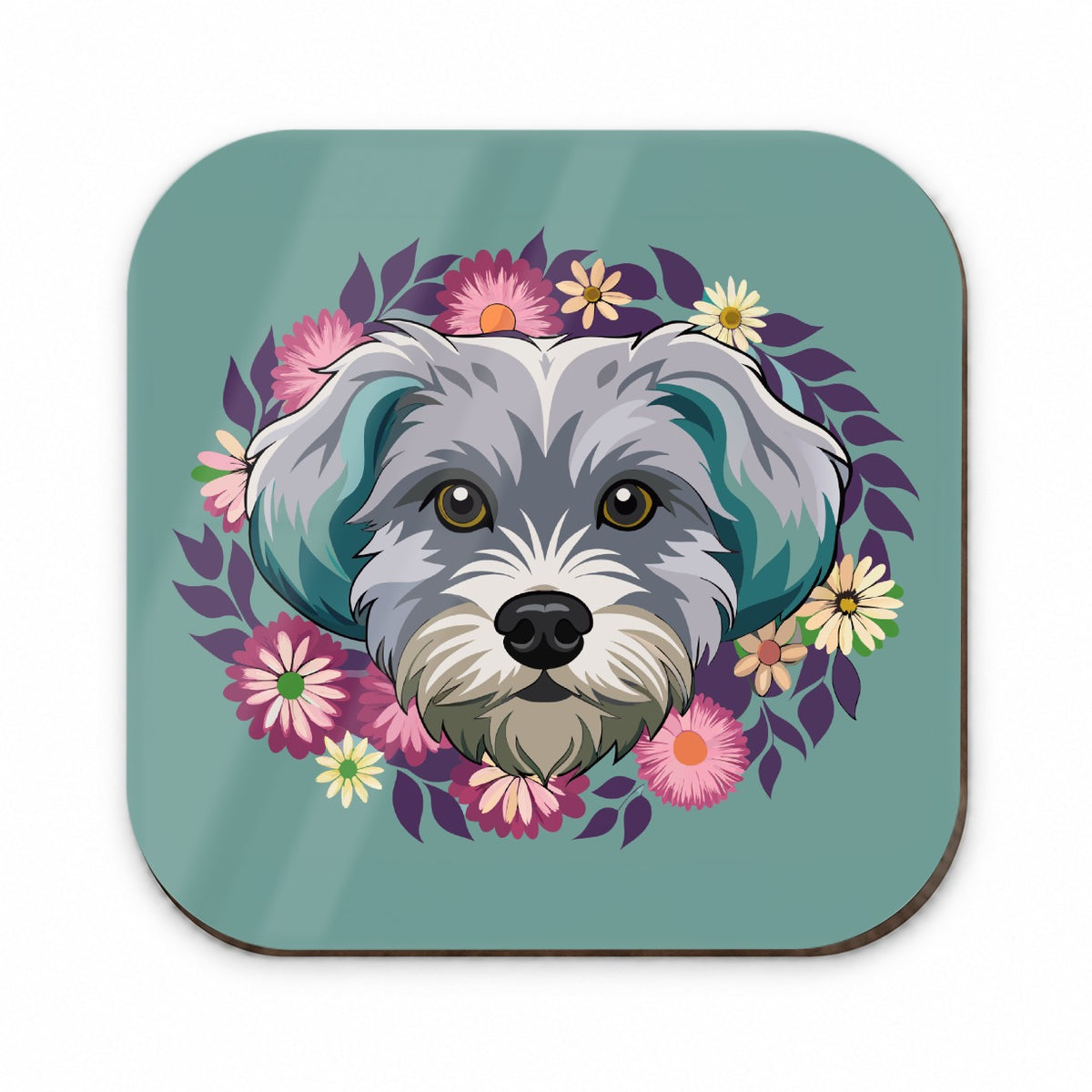 Schnoodle Head Floral Motif Dog Cute Fridge Magnet