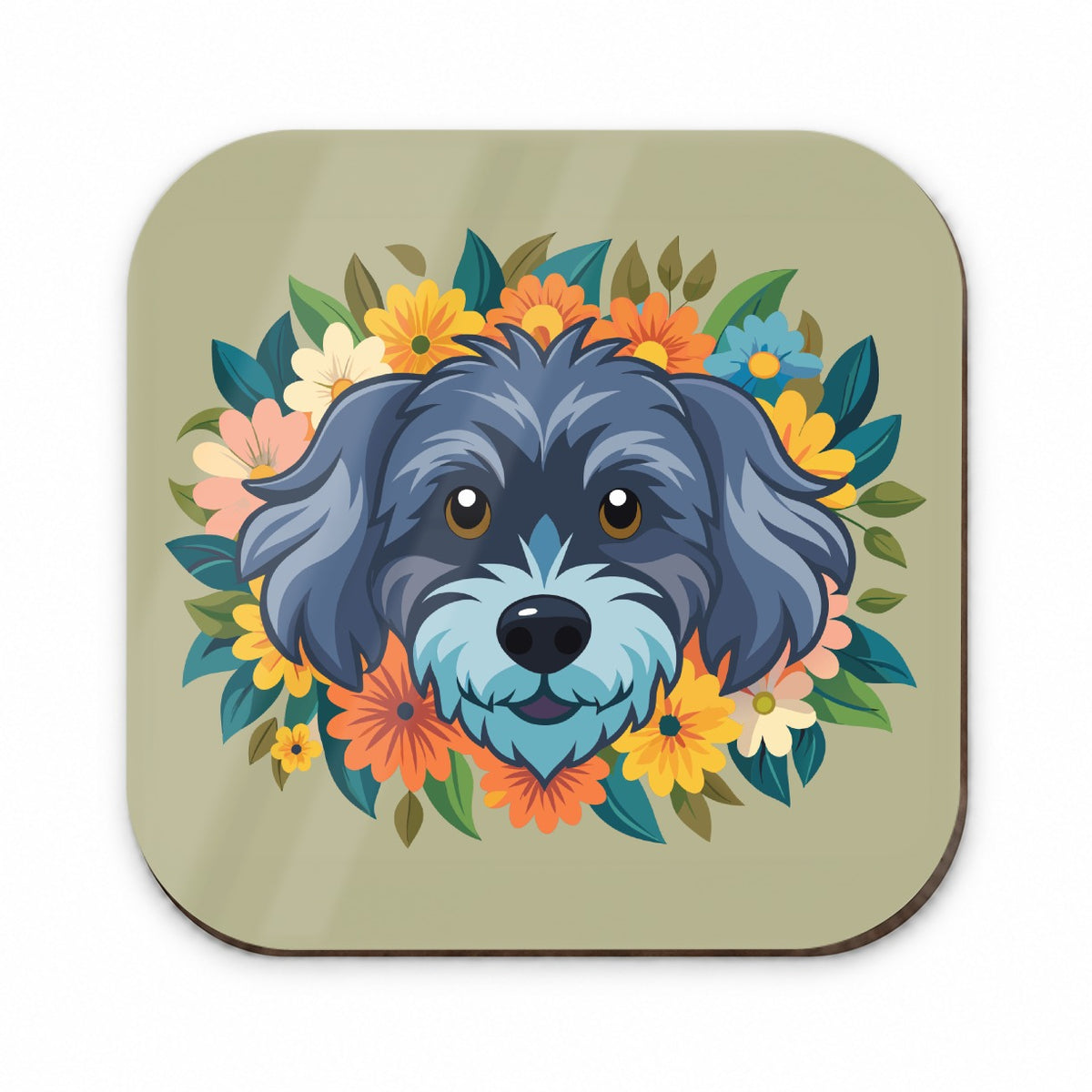 Schnoodle Head Floral Motif Dog Fridge Magnet