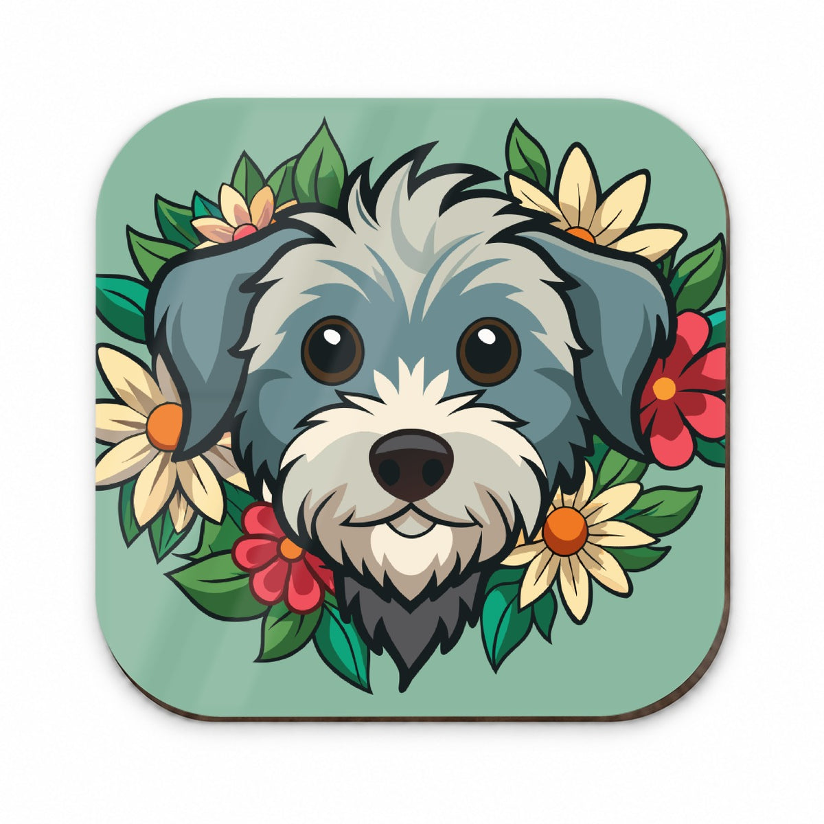 Schnoodle Head Floral Motif Green Dog Fridge Magnet