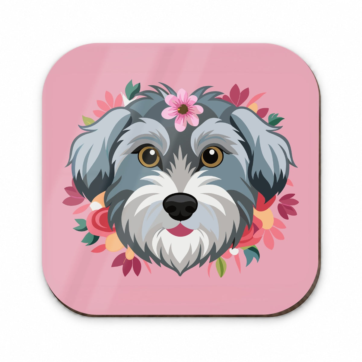 Schnoodle Head Floral Motif Pink Dog Fridge Magnet