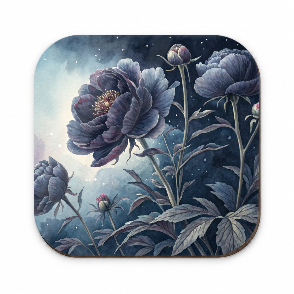 Black Peony Flowers Fridge Magnet