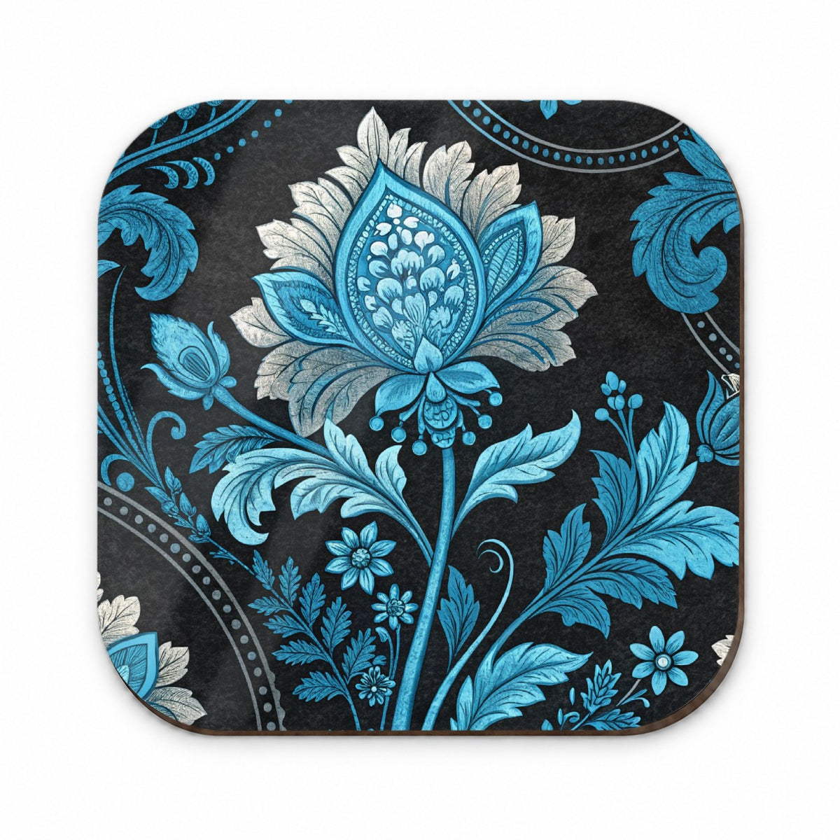 Blue Damask On Black Fridge Magnet