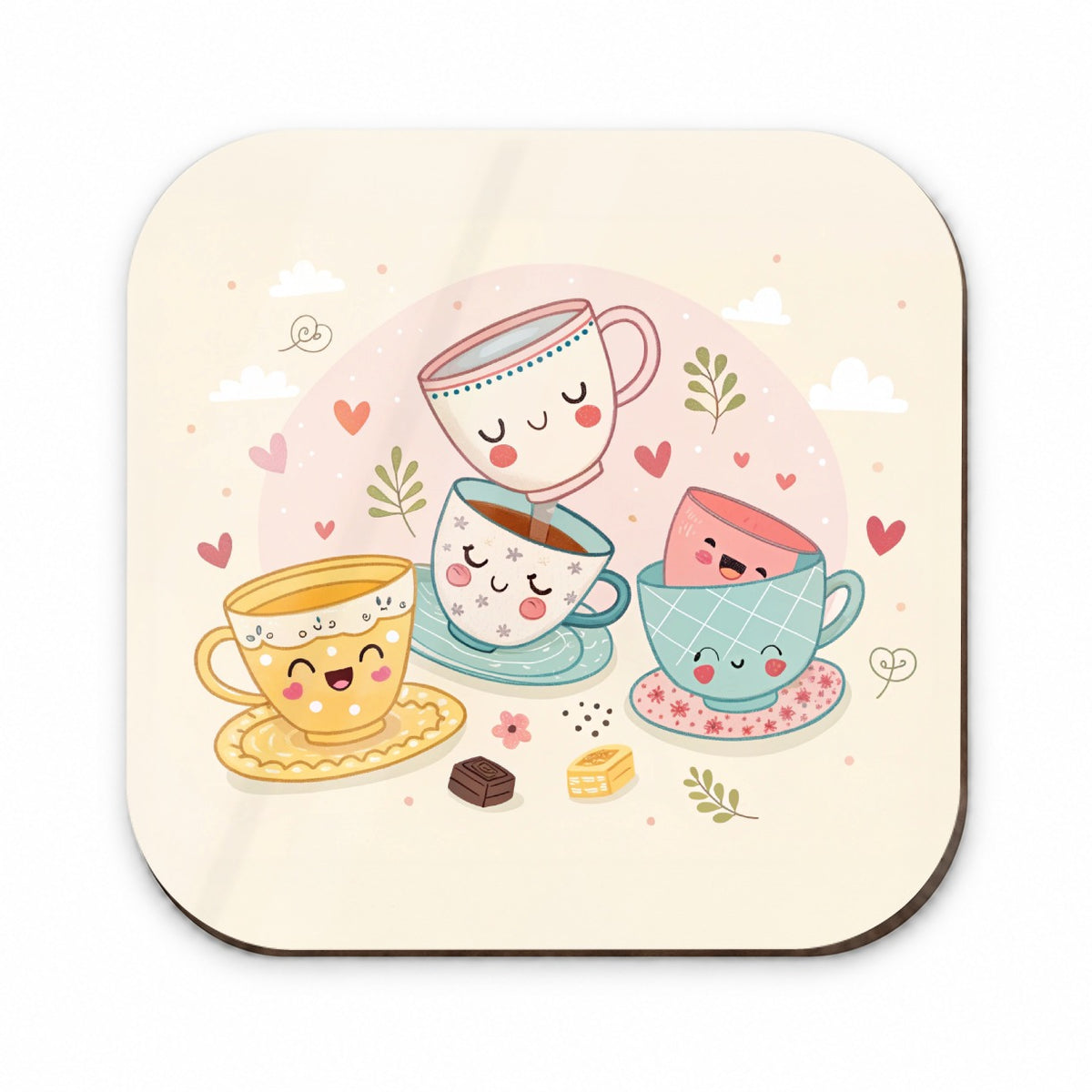 Kawaii Happy Tea Cups Fridge Magnet