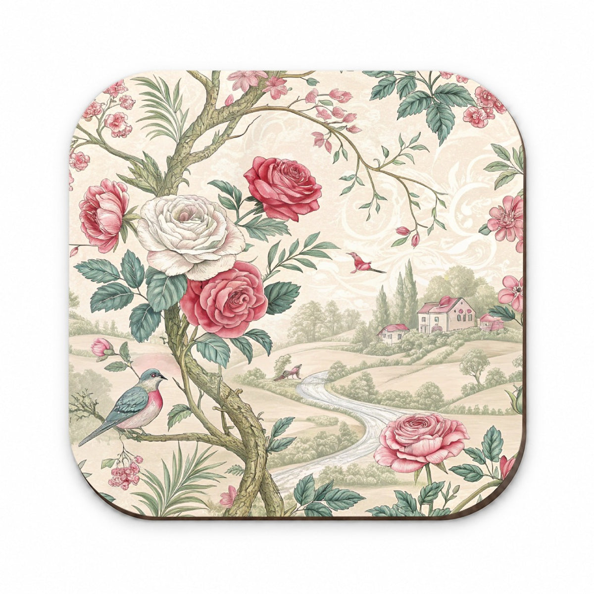 Toile Pattern Flowers Birds Fridge Magnet