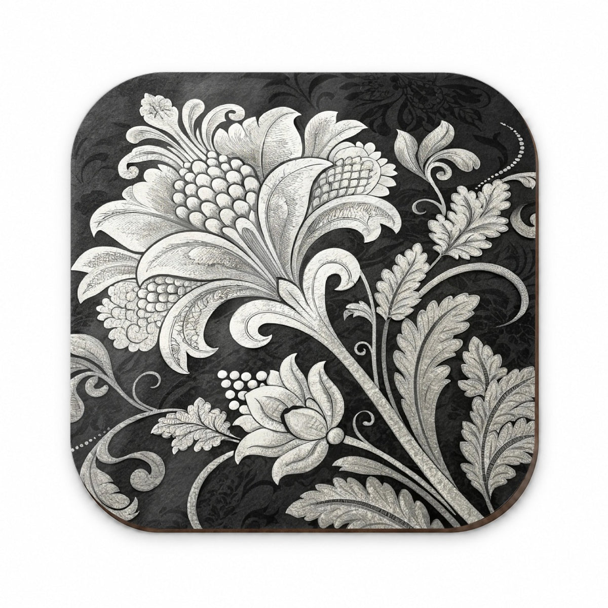 White Damask On Black Fridge Magnet