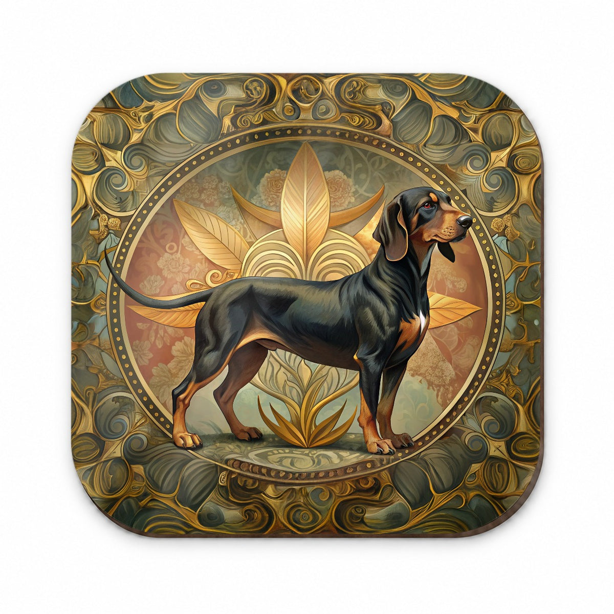 Black And Tan Coonhound Dog Art Nouveau Fridge Magnet
