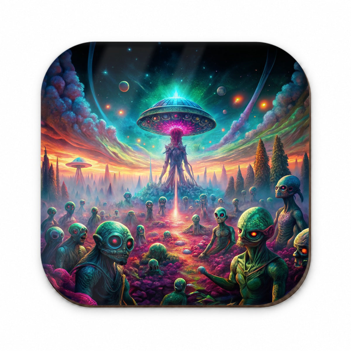 Psychedelic Alien Invasion Vibrant Colors Fridge Magnet