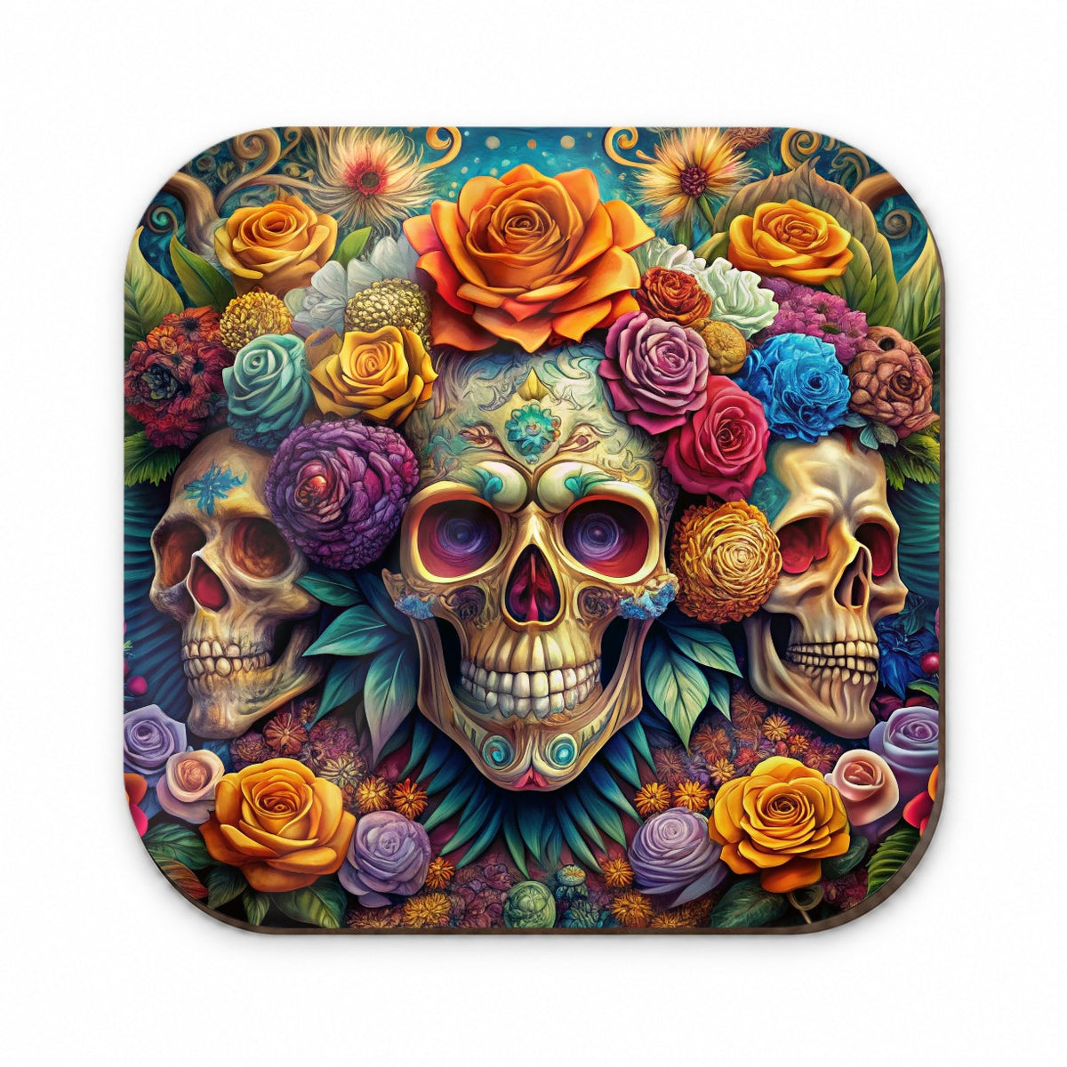Psychedelic Colorful Skulls Flowers And Roses Fridge Magnet