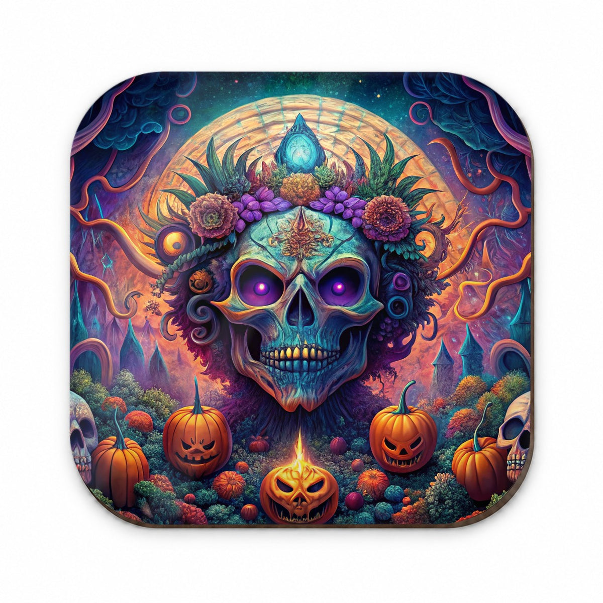 Psychedelic Halloween Skulls Pumpkins Vibrant Colors Fridge Magnet