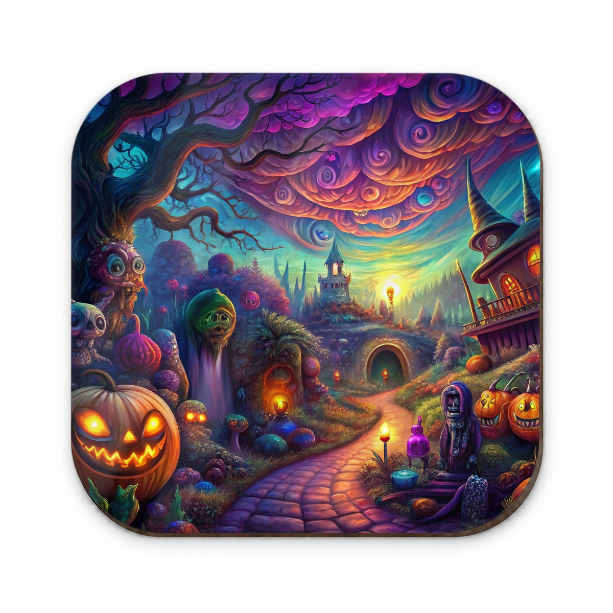 Psychedelic Halloween Town Scene Vibrant Colors Fridge Magnet