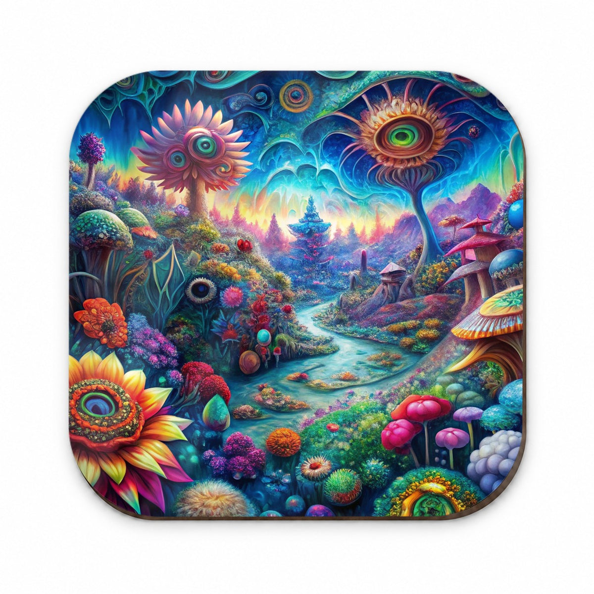 Psychedelic Lots of Flowers Vibrant Colors Fridge Magnet