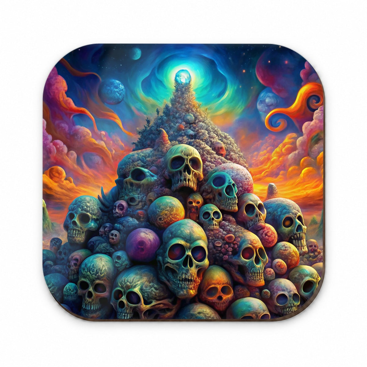 Psychedelic Pile Of Skulls Vibrant Colors Fridge Magnet