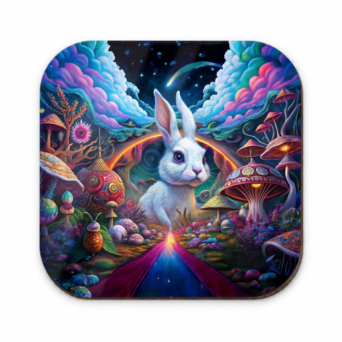 White Rabbit Psychedelic Trippy Wonderland Design Fridge Magnet