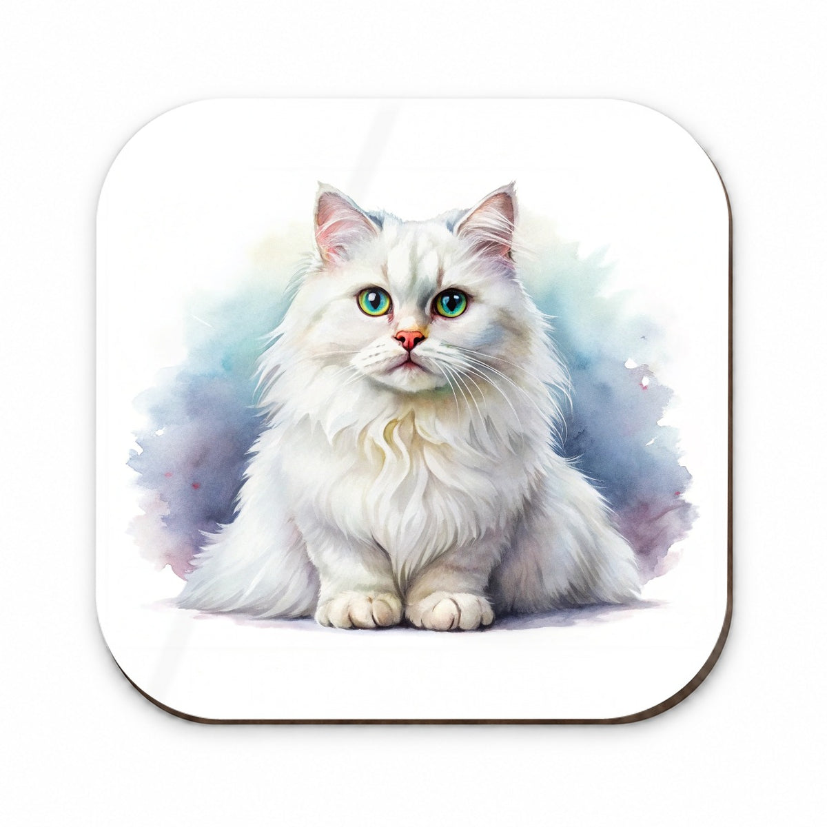 British Longhair White Cat Watercolor Style Fridge Magnet