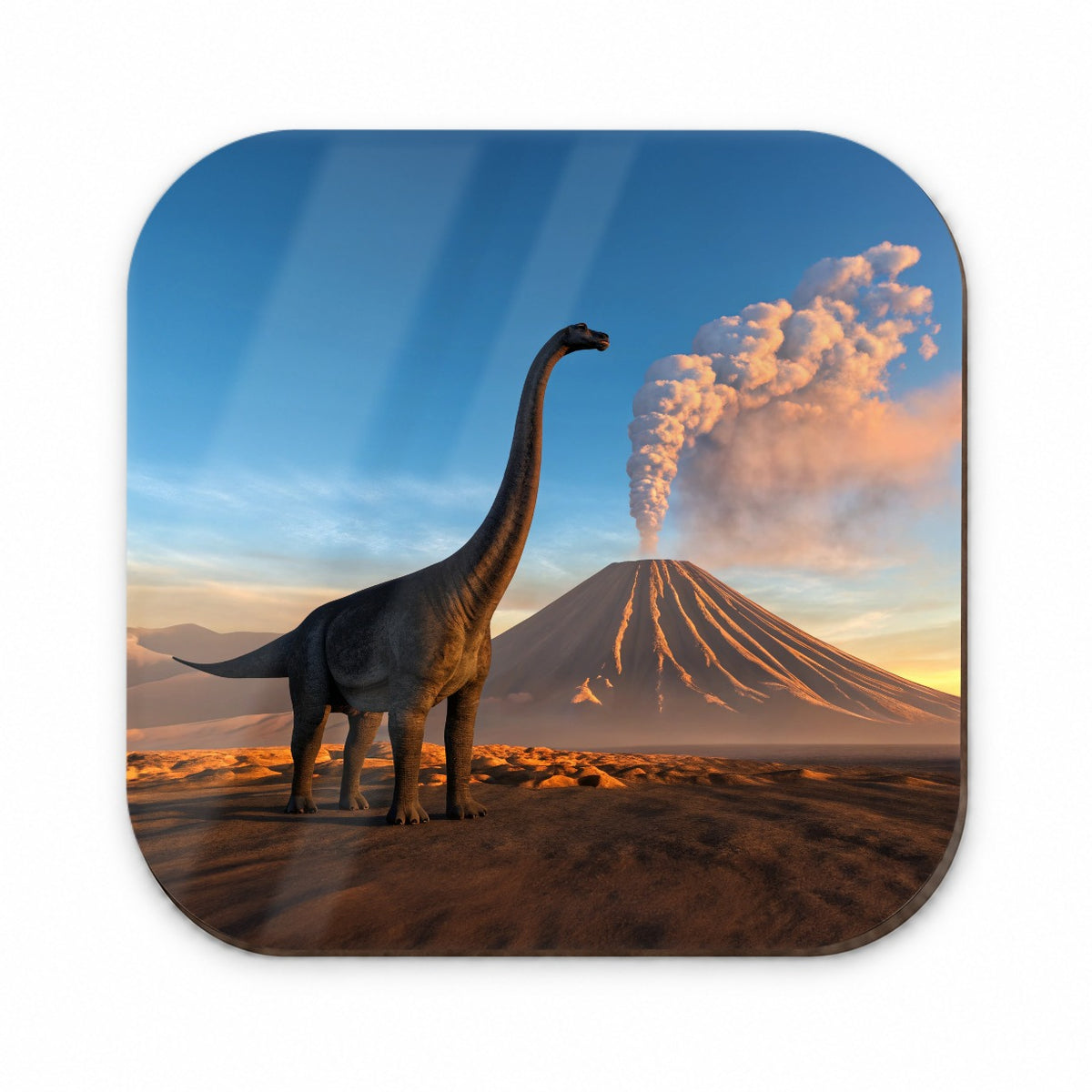 Brachiosaurus Volcano Sunset Dinosaur Fridge Magnet