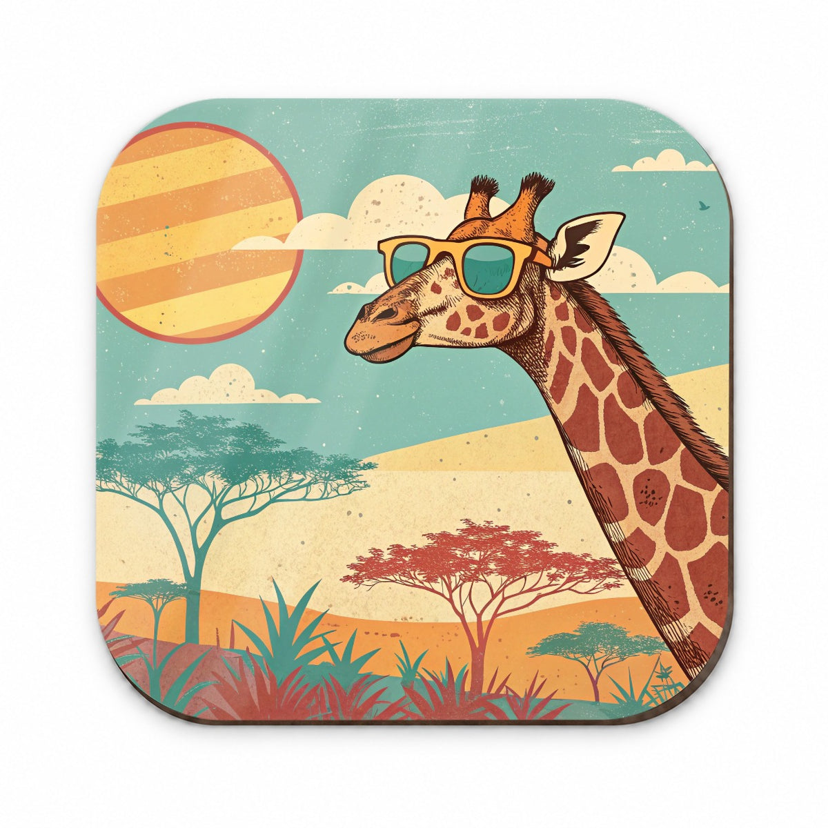 Cool Giraffe Wearing Sunglasses Retro Illustration Fridge Magnet