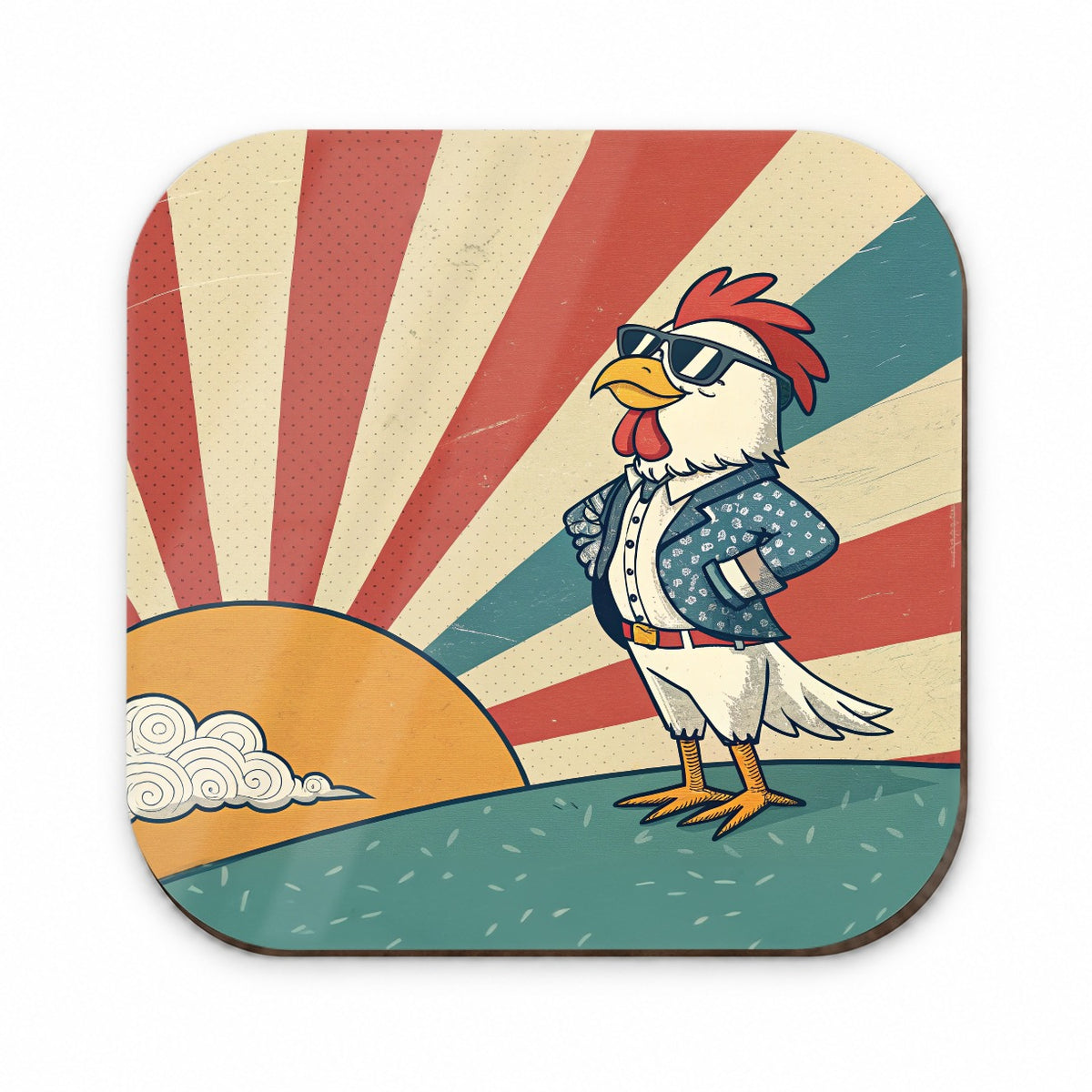 Cool Rooster Chicken Wearing Sunglasses Retro Illustration Fridge Magnet