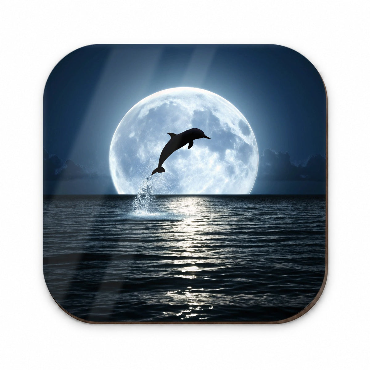 Dolphin Leaping Over Ocean Glowing Moon Fridge Magnet