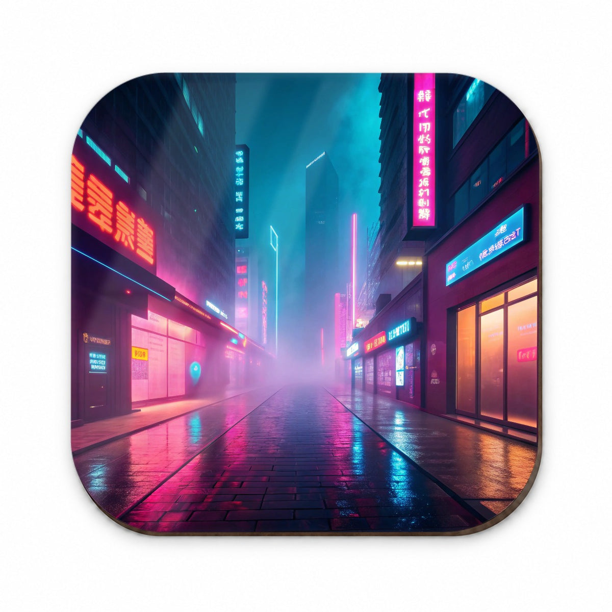 Futuristic City Alley Night Glowing Signs Misty Fridge Magnet