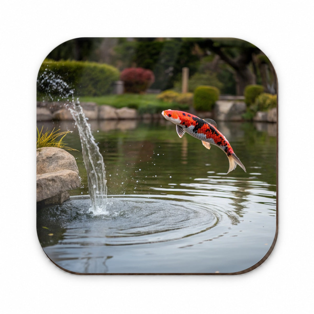 Koi Fish Jumping Out Of Pond Fridge Magnet