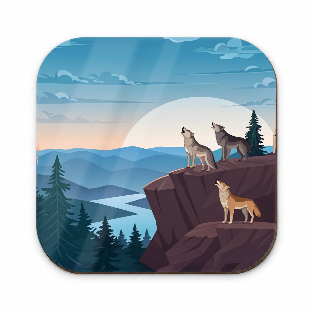 Pack Of Wolves On Cliff Drawing Fridge Magnet