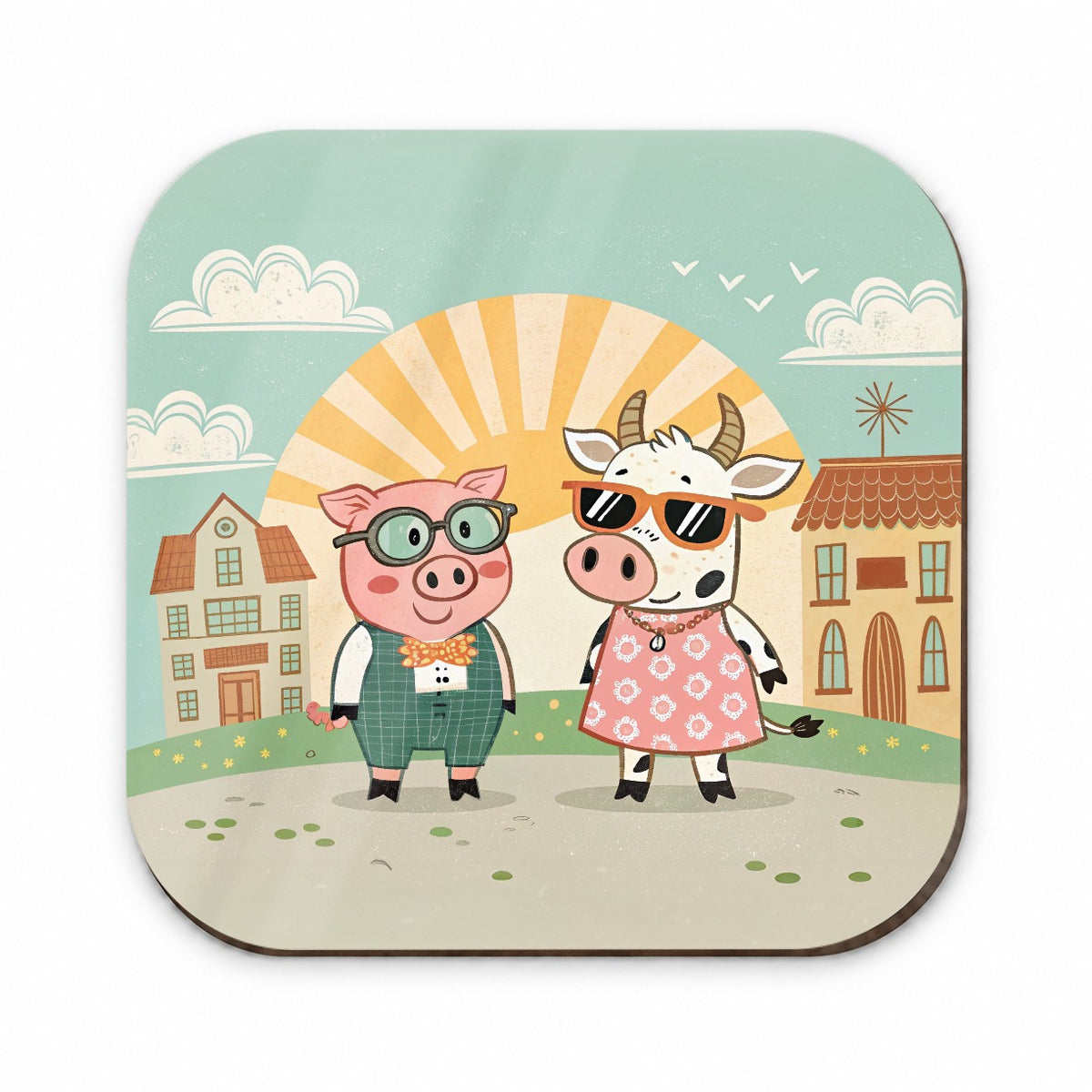 Pig And Cow Wearing Glasses Sunglasses Fridge Magnet